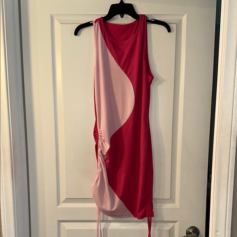 Forever 21 Asymmetrical Ruched Red and Pink Cocktail Dress
